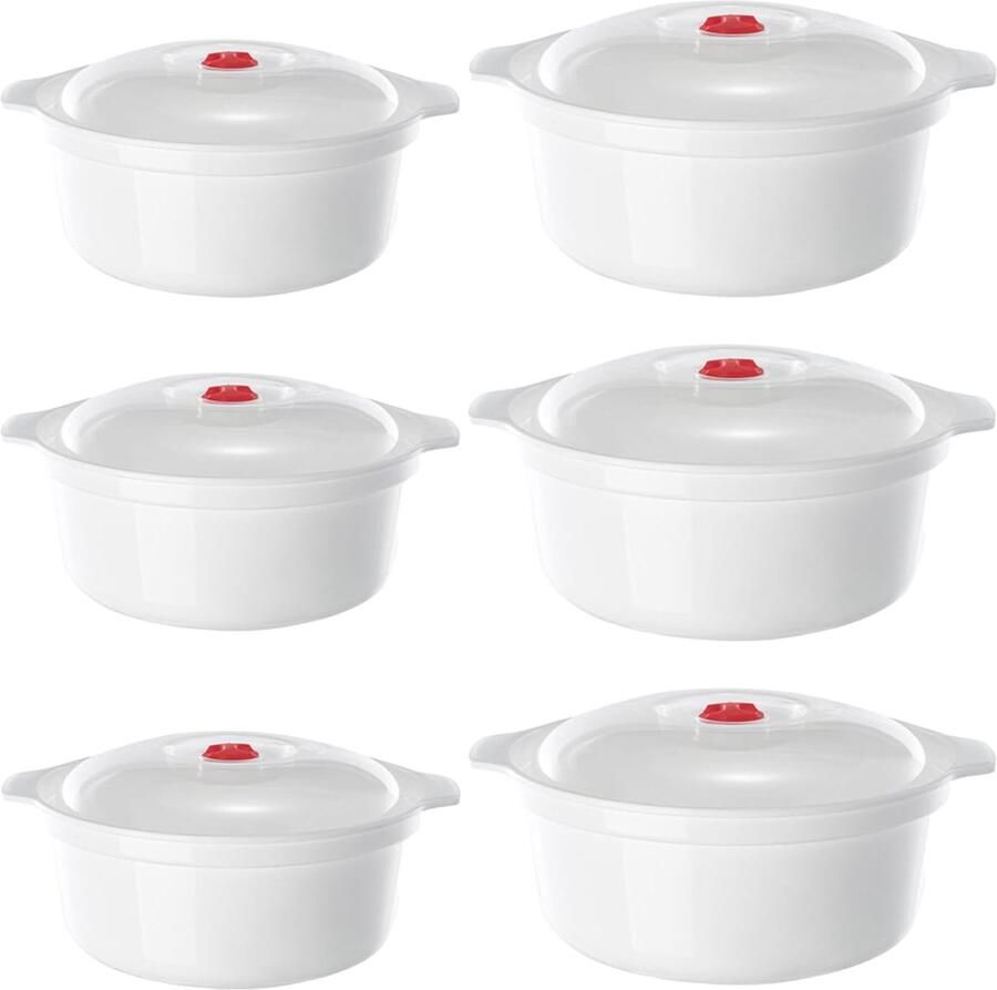 Magnetron servies set 6-delig 900-1600 ml met deksel ideaal voor verwarmen en bewaren ShopVlot