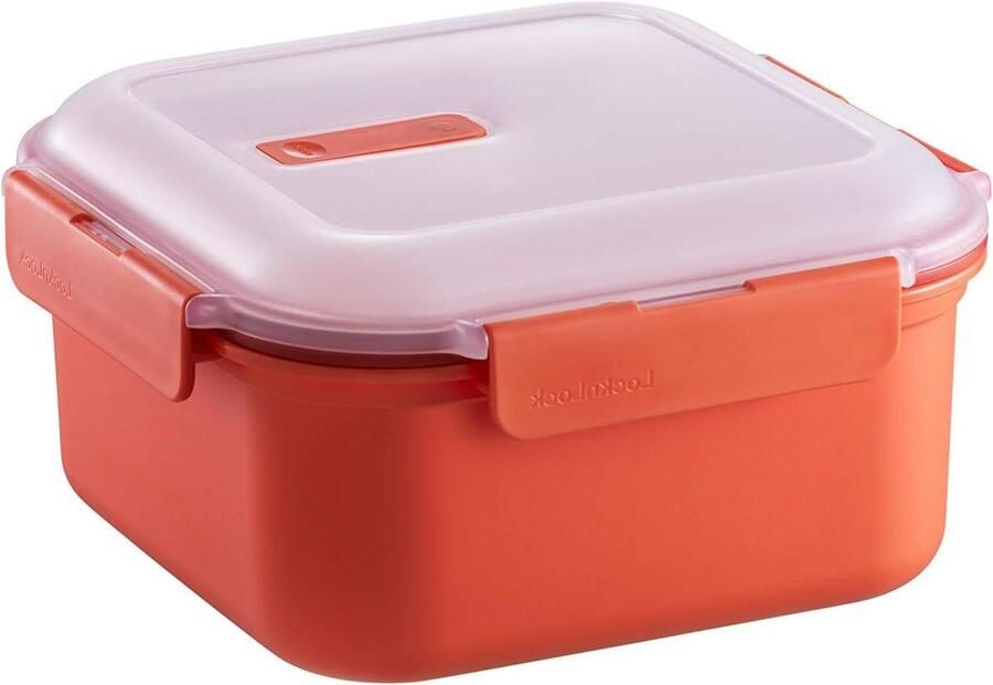 Magnetron servies Voedselcontainer magnetron Eten opwarmen Met stoomventiel 2400 ml Oranje deksel transparant