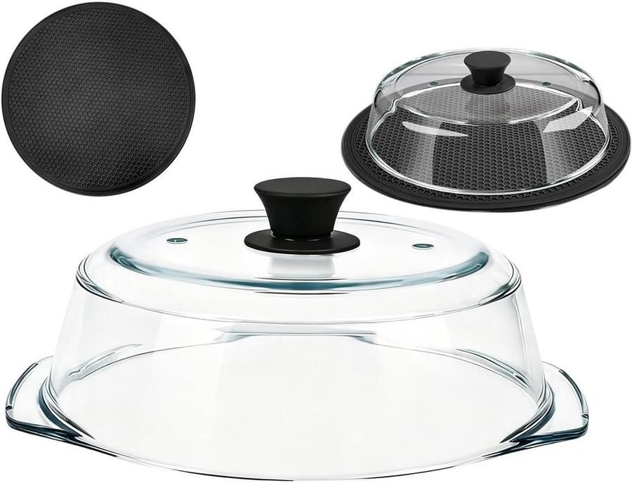Magnetron Spatdeksel Keuken Accessoire Voedsel Opwarmen Met Siliconen Handgreep 28 x 24 cm Transparant