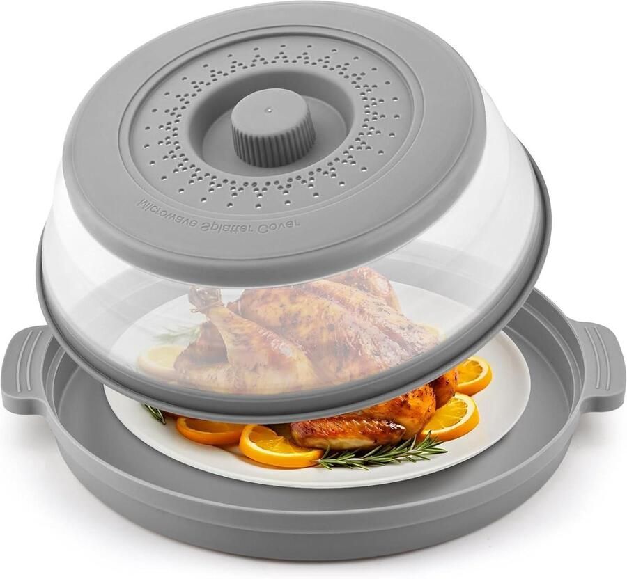 Magnetron Spatdeksel Magnetron Deksel Schoon Koken Inklapbaar Ontwerp 25 cm Grijs