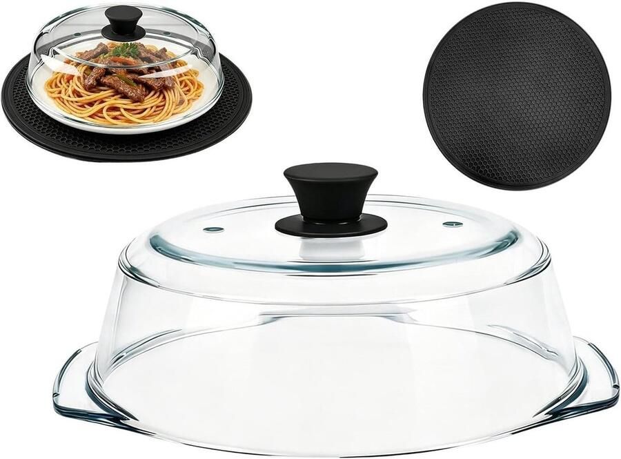 Magnetron Spatdeksel Voedseldeksel Verwarmen Schoon Koken Met Siliconen Handvat 28x24x7cm Transparant