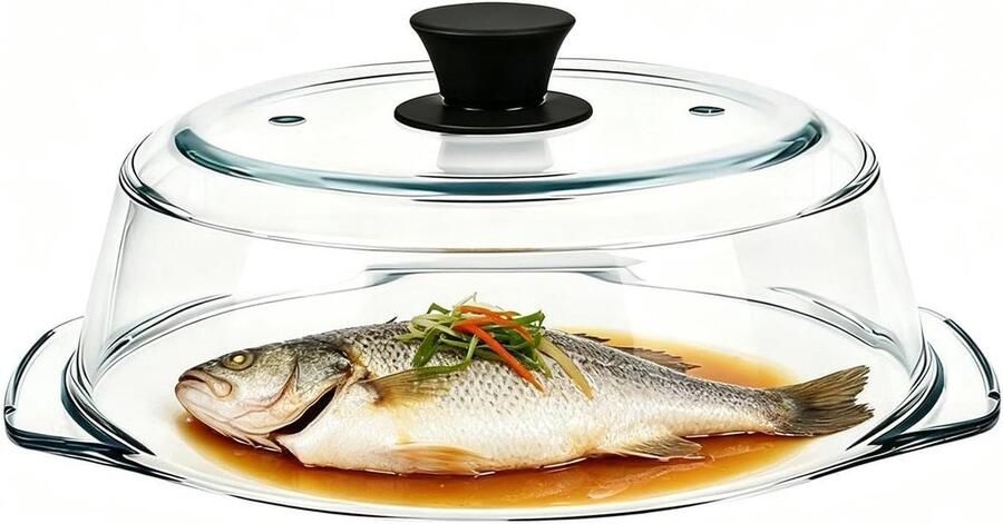Magnetron Spatscherm Spatdeksel Glas Schoon Koken Stoom Ventilatie 28 cm Diameter Transparant