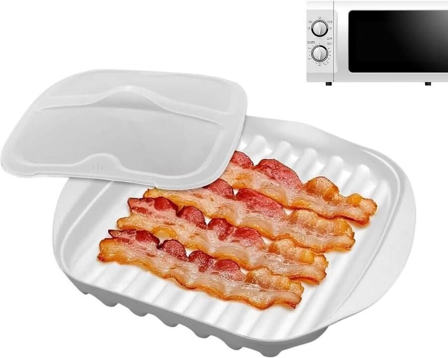 Magnetron Spekplaat Spek Grill Snel Ontbijt Maken Vet Scheidend Rooster 27 x 24.5 cm Zwart