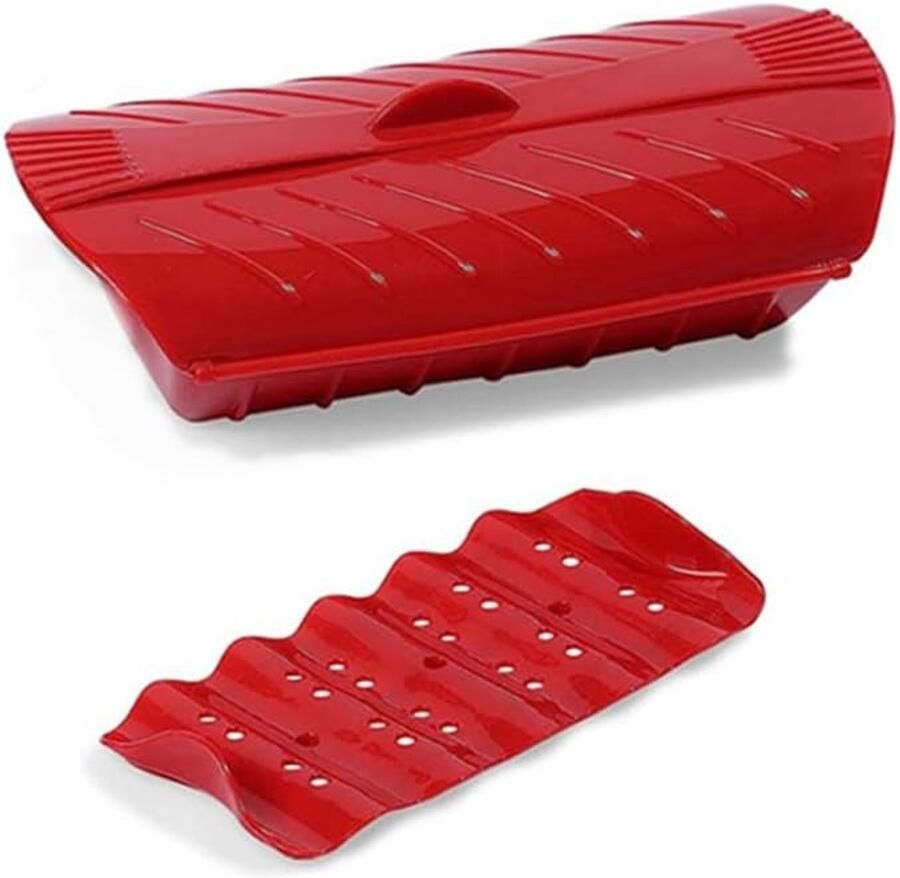 Magnetron Stomer Siliconen Stoompan Gezond Koken Lekbak met Gaten 27.9 cm Rood