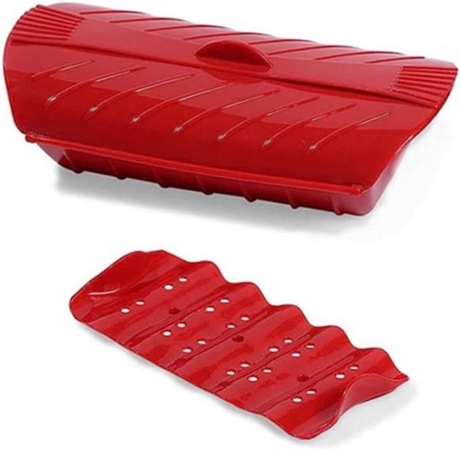 Magnetron Stomer Siliconen Stoompan Gezond Koken Lekvrije Ontwerp 27.9 cm Rood