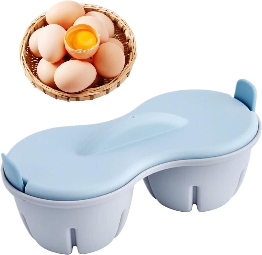 Magnetron Stomer Stoomkoker Eieren Gezond Koken Twee Compartimenten 22 x 8.7 x 11 cm Blauw