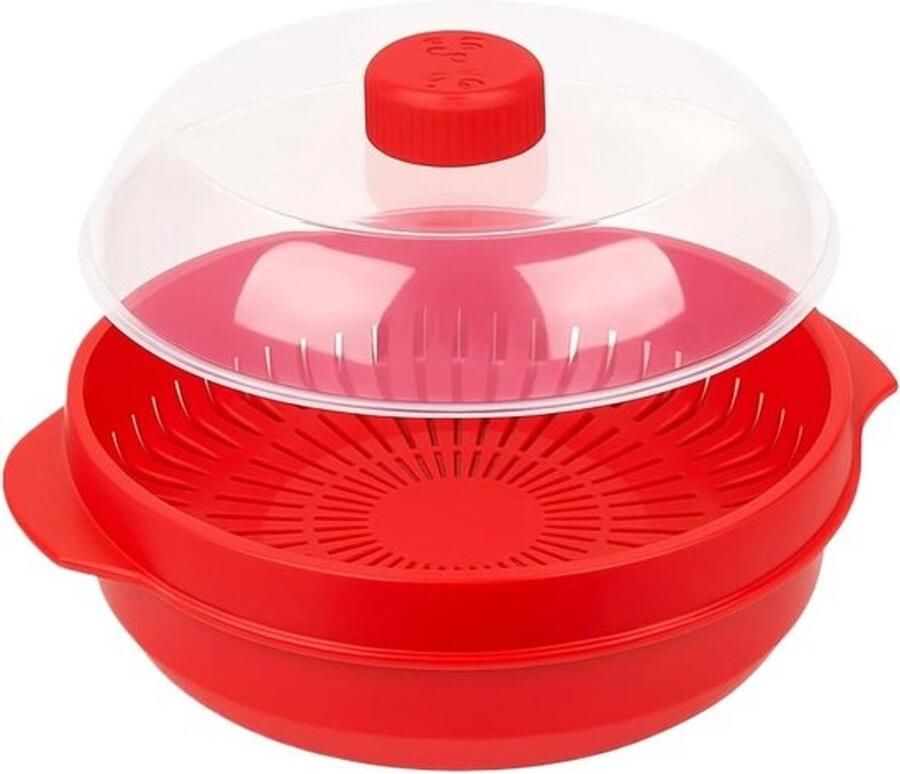 Magnetron Stoomkoker Stoompan met deksel Gezond Koken Dubbellaags Ontwerp 21 cm Diameter Rood