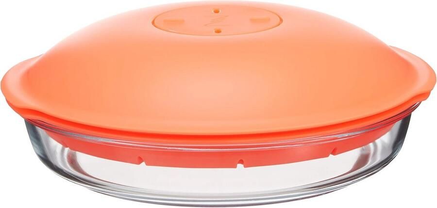 Magnetron-stoomkoker van glas met kunststof deksel 1 8 liter oranje