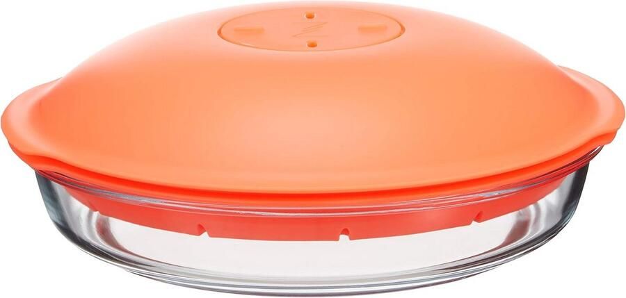 Magnetron-stoomkoker van glas met kunststof deksel 1 8 liter oranje