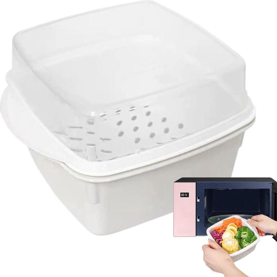 Magnetron Stoomkoker Verwarmde Kom Gezond Koken Temperatuurbestendig 16.5 x 12 cm Wit