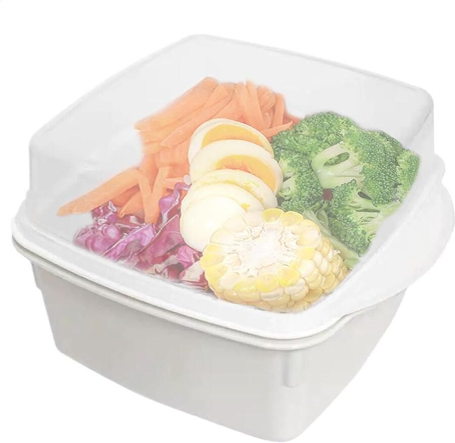 Magnetron Stoomkoker Voedselcontainer Kom Gezond Koken Hittebestendig Materiaal 16x12x10 cm Wit