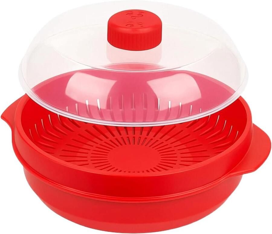 Magnetron Stoompan Dubbellaags Keuken Gezond Koken Behoudt Voedingsstoffen 21x21x18 cm Rood