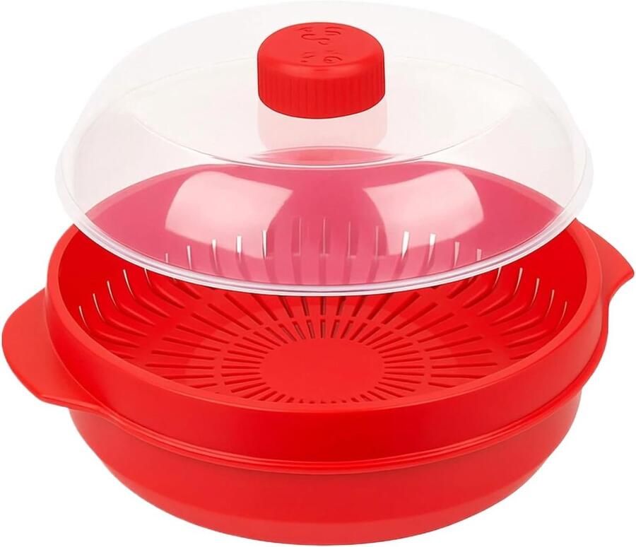 Magnetron Stoompan Dubbellaags Koken Gezond Eten Verbeterde Stoomtechnologie 21x21x18 cm Helderrood