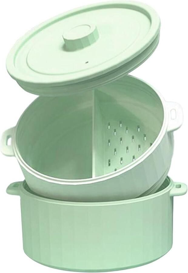 Magnetron Stoompan Groente Koker Gezond Koken Dubbellaags Ontwerp 18.8 x 12.5 cm Groen