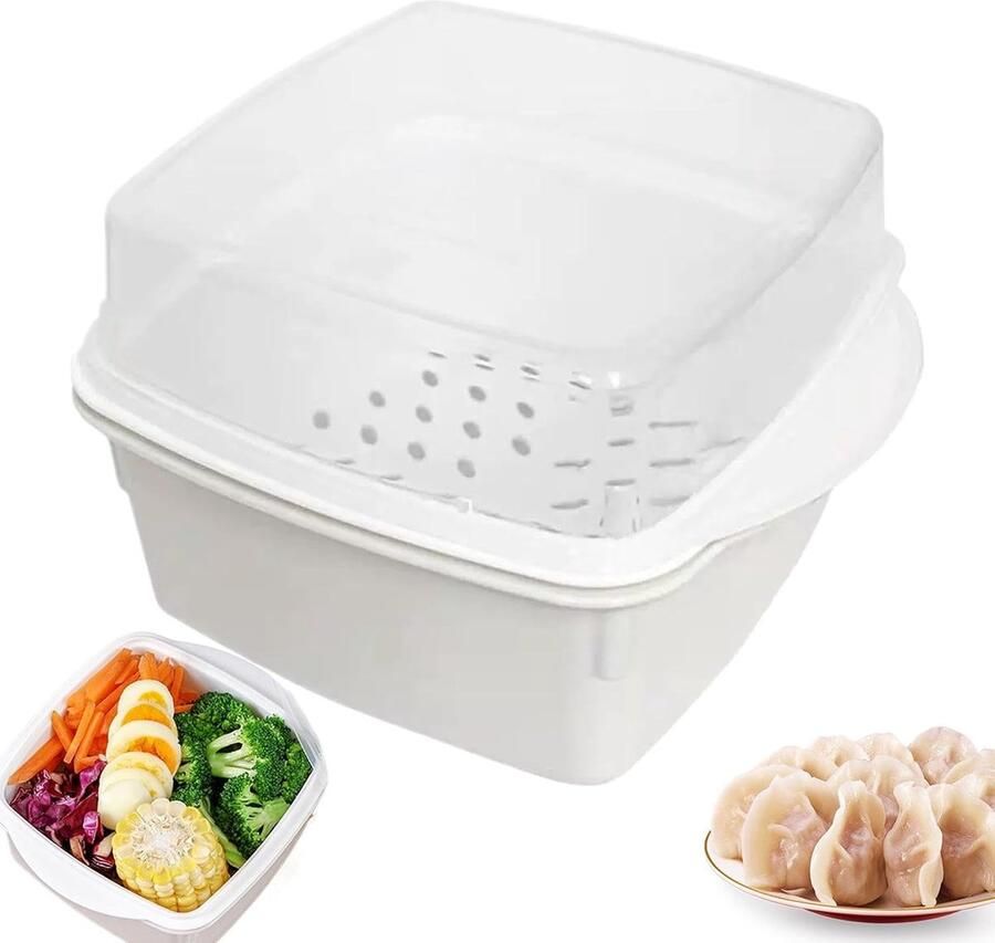 Magnetron Stoompan Groente Stomer Gezond Koken Gelaagd Ontwerp 15 cm Breed Wit