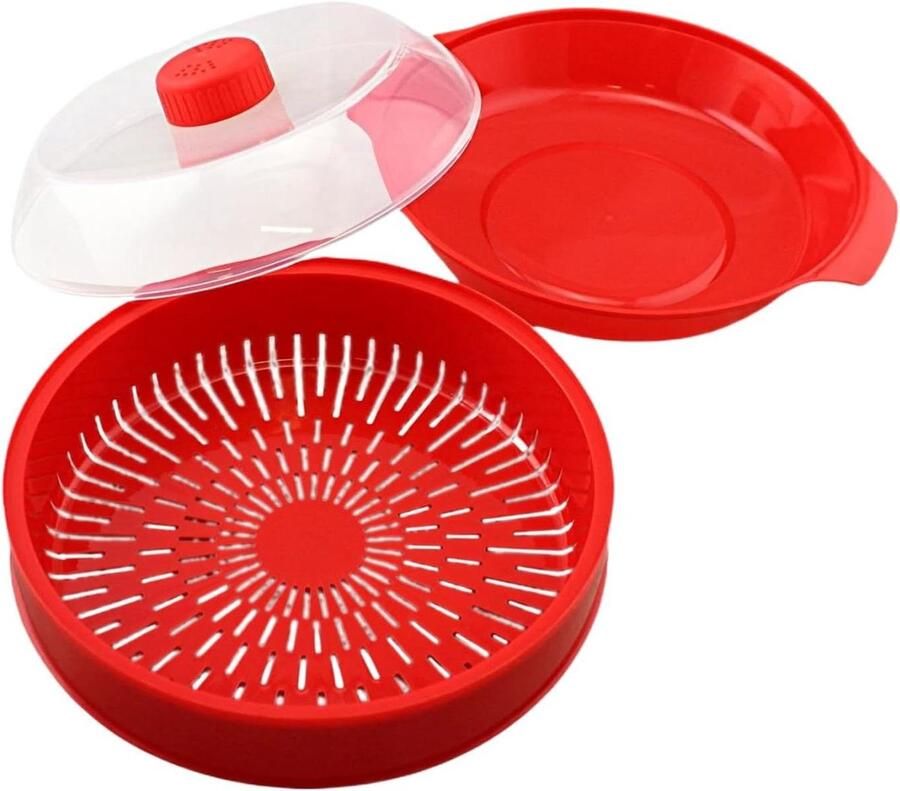 Magnetron Stoompan Dubbellaags Kom Gezond Koken Tijdbesparend Dubbel 21x21x18 cm Rood