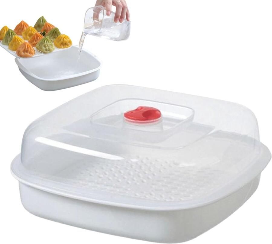 Magnetron Stoompan Keuken Stoombox Maaltijden Verwarmen Voorzichtig Stomen 20.8x20.8x8.5cm Transparant