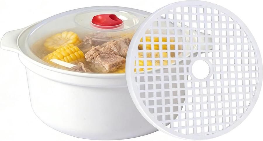 Magnetron Stoompan Kookkom Stomer Snel Maaltijden Bereiden Hittebestendig Ontwerp 25cm Diameter