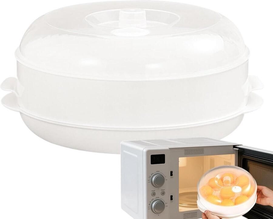 Stoompan Magnetron Kookkom Opbergbaar Gezonde Maaltijden Morsvrij Stomen 22x12cm Wit