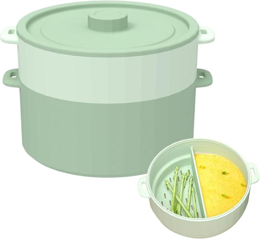Magnetron Stoompan Silicone Kookgerei Gezond Koken Dubbellaags Ontwerp 18.8x12.5cm Groen