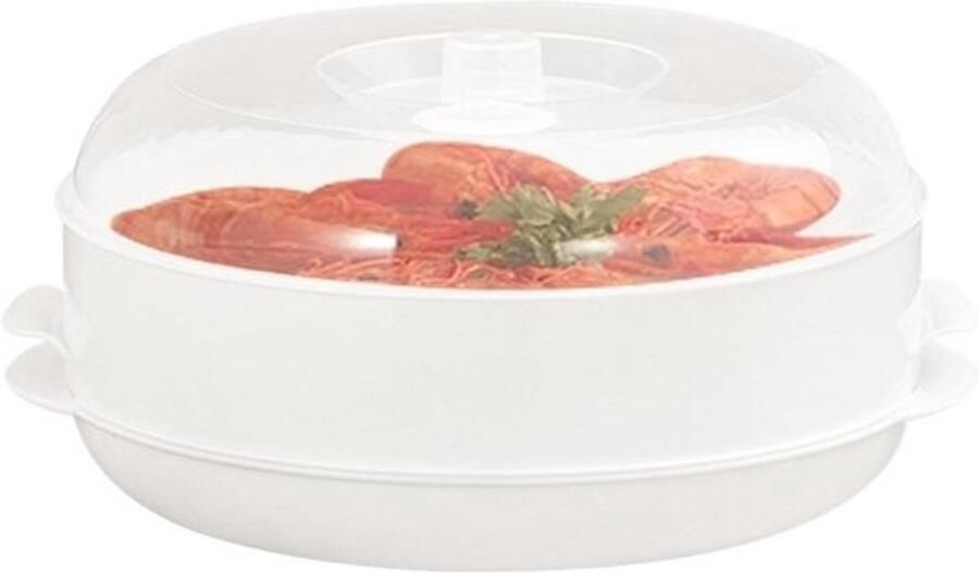 Magnetron Stoompan Stapelbare Kom Gezond Koken Dubbellaags Ontwerp 25 x 25 x 10 cm Wit