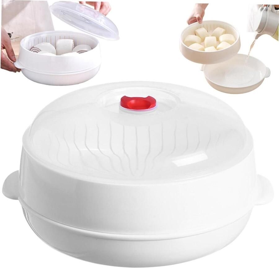 Magnetron Stoompan Stoomkoker Groente Gezond Koken Met Lekvrije Deksel 20 cm Wit