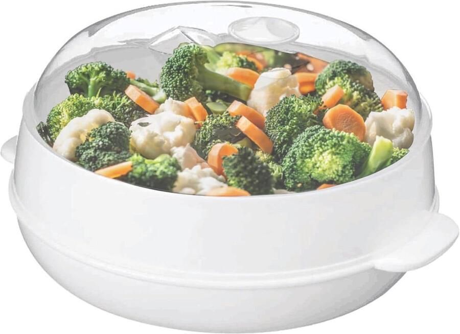 Magnetron Stoompan Stoomkoker Groenten Gezond Koken Inclusief Deksel 21 cm Diameter Wit