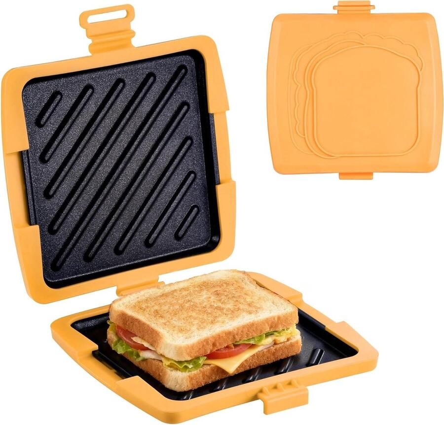 Magnetron Toastie Maker Sandwich Broodrooster Snel Lunchen Verwijderbare Platen 16 x 16cm Oranje