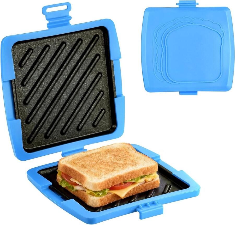 Magnetron Toastie Maker Sandwich Broodrooster Snelle Lunches Maken Afneembare Platen 16 x 16cm Blauw