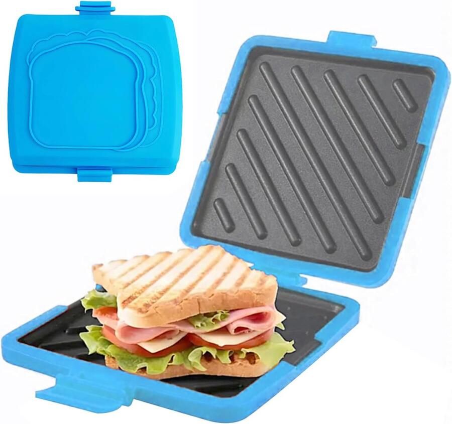 Magnetron Toastie Maker Sandwich Broodrooster Snelle Lunch Draadloos en Geen Stroom 18x17x4 cm Blauw