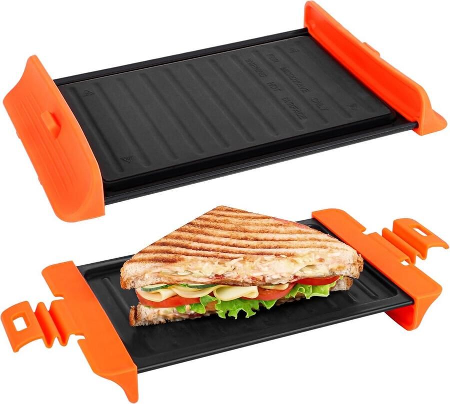 Magnetron Tosti Ijzer Panini Grill Snel Tosti's Maken Vaatwasserbestendig 26 x 16 cm Oranje Handvatten