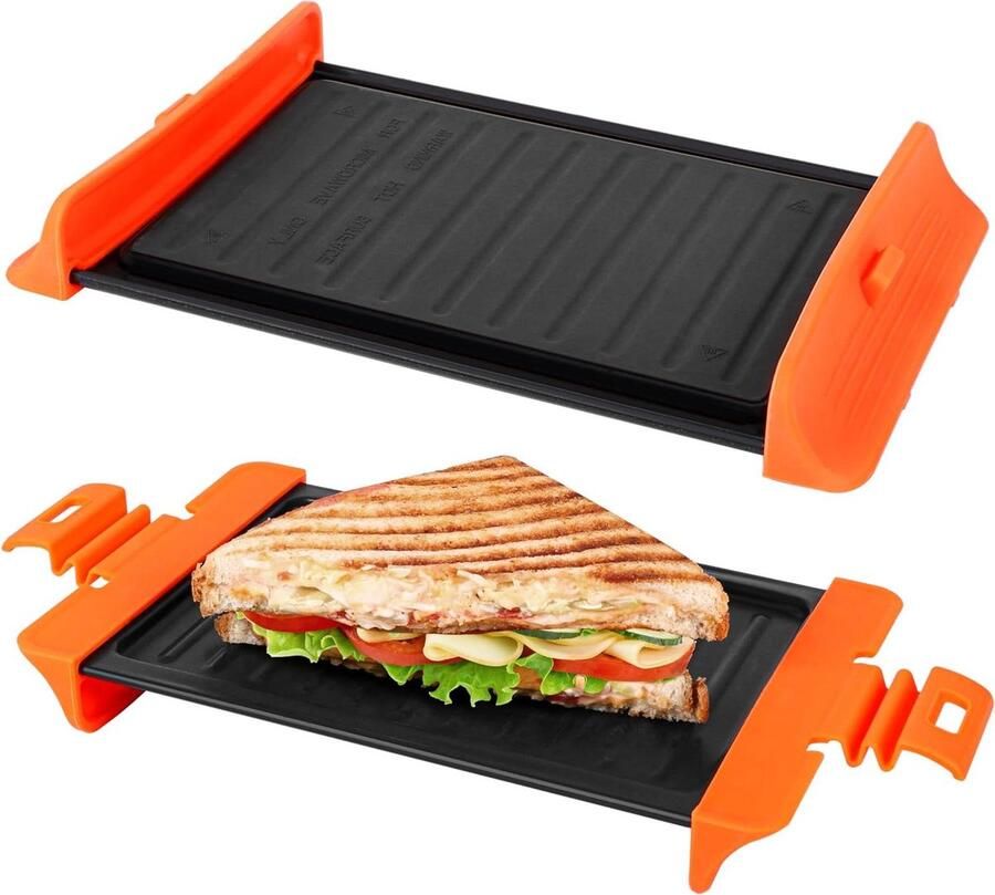 Magnetron Tosti Ijzer Panini Grill Snelle Maaltijden Vaatwasserbestendig B15 x L19.5 cm Oranje Handvatten