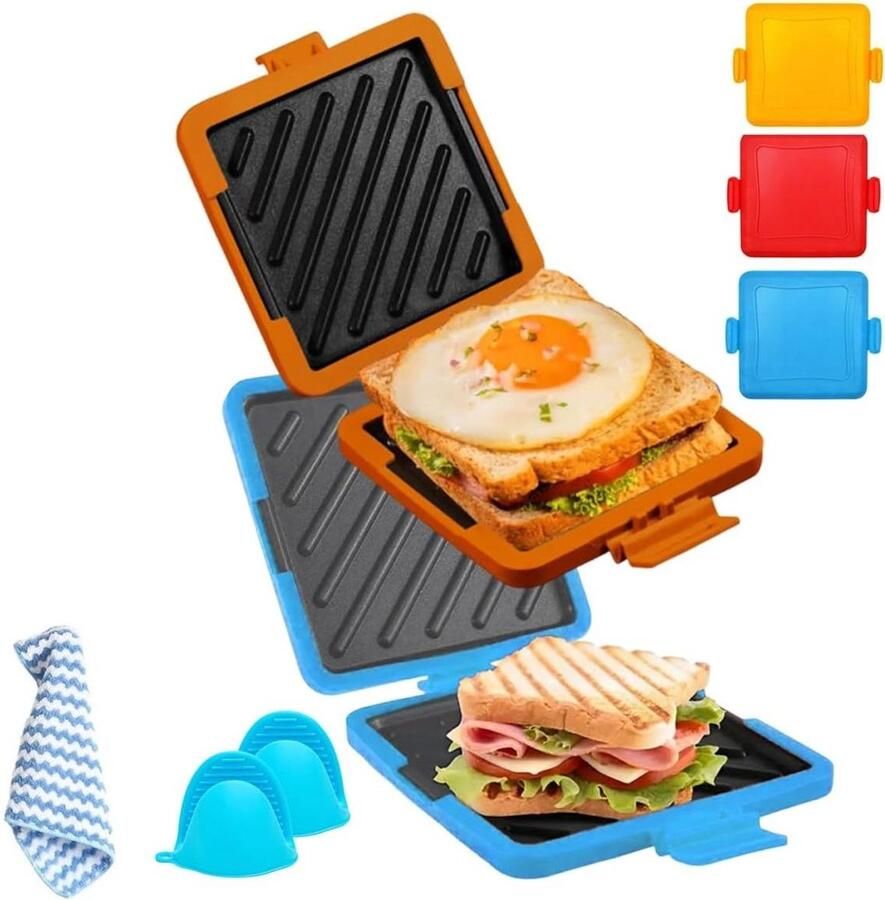 Magnetron Tosti Maker Sandwich Panini Grill Snelle Maaltijden Maken Antiaanbaklaag Vaatwasserbestendig 460 Gram Oranje Blauw