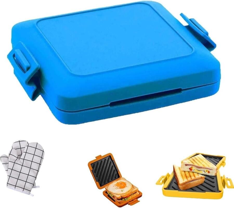 Magnetron Tosti Maker Snelle Sandwich Grill Snel Ontbijt Maken Vaatwasserbestendig Ontwerp 17 cm Breed Blauw