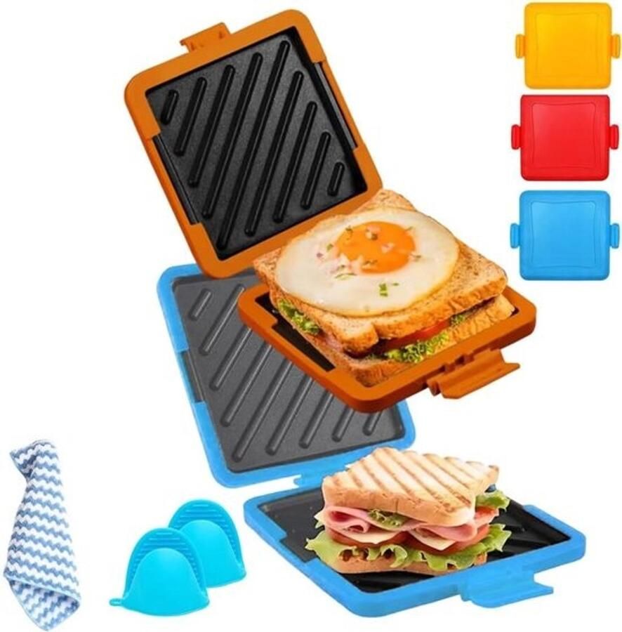 Magnetron tostimaker Sandwich paninigrill Snelle maaltijden bereiden Antiaanbaklaag vaatwasserbestendig 460 Gram Oranje Blauw