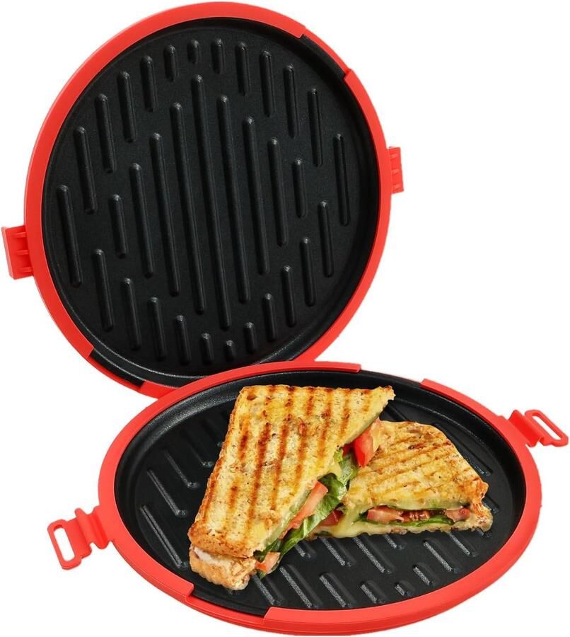 Magnetrongrillpan met siliconen breukhuls efficiënt gelijkmatig verwarmen anti-aanbaklaag voor sandwichworst bakken antiaanbakpan met deksel