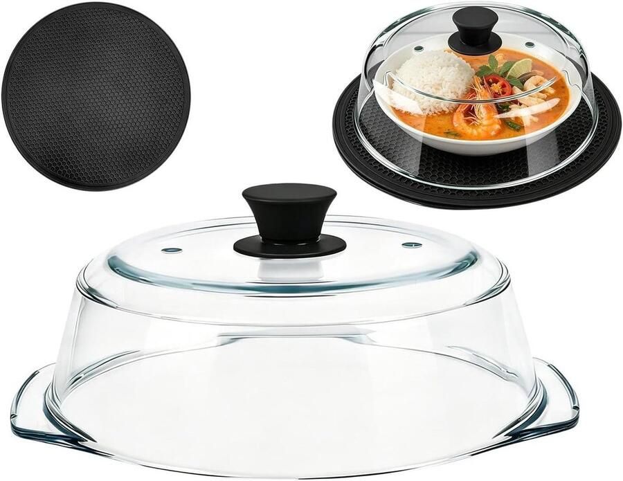 Glazen Magnetron Deksel Herbruikbaar Spatdeksel Voedsel Opwarmen Met Ventilatie 28 cm Diameter Transparant