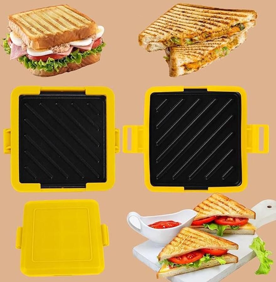 Sandwich- toast- en hotdogmaker Geschikt voor het ontbijt Geel