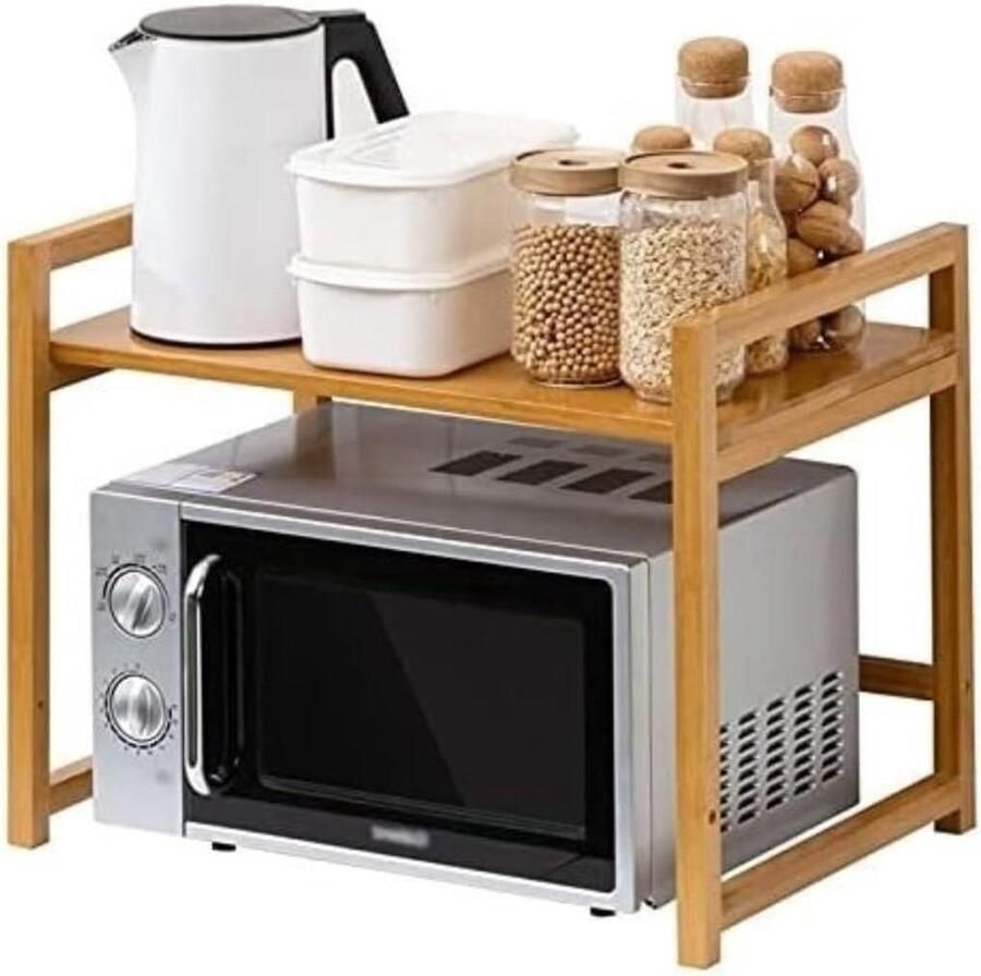 Magnetronrek Bamboe Magnetron Oven Stand Keuken Opbergen Dubbele Plank 55x35x42 cm Niet gespecificeerd