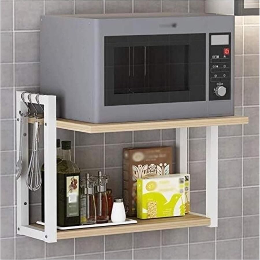 Magnetronrek Keuken Microgolf Ovenrek Keukenopslag Wandmontage 2 Laag 57x38x35cm Zwart