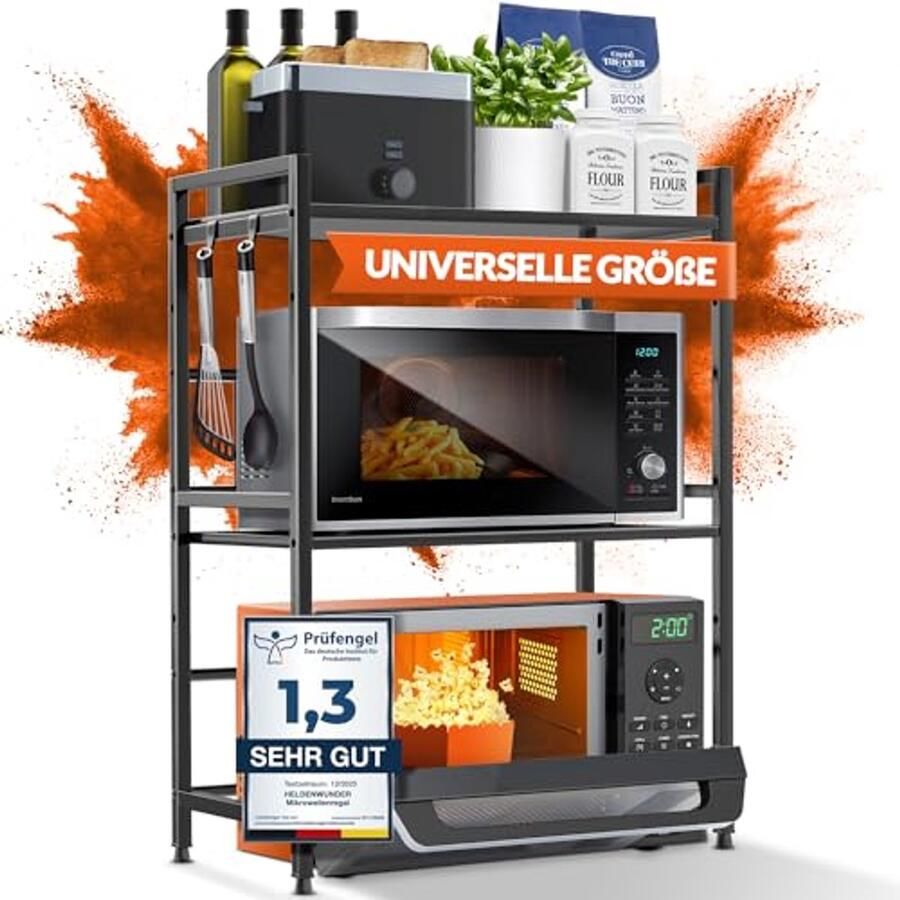 Magnetronrek Keukenrek Staand Dubbelzijdig Staal (3-laags) – Verstelbare Plank voor Voorraad en Bakken