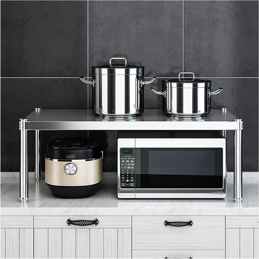 Magnetronrek Microgolfoven Stand Keuken Opbergen Dubbele Laag 70cm Zilver