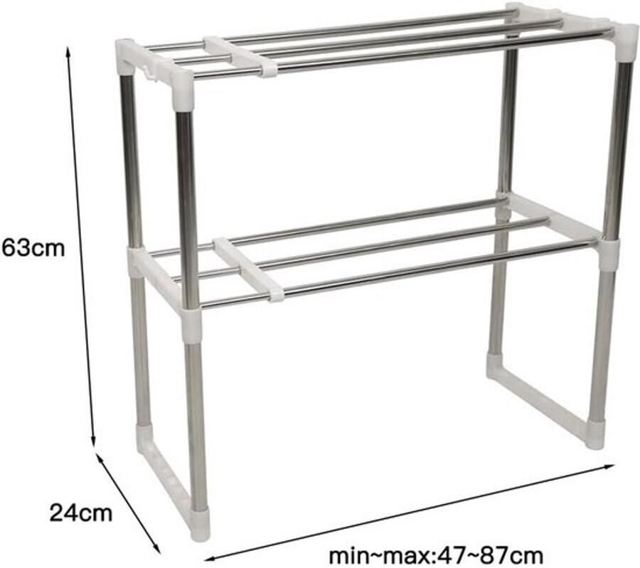 Magnetronrek Staand met 2 Verdiepingen en Haken RVS Werkbladplank