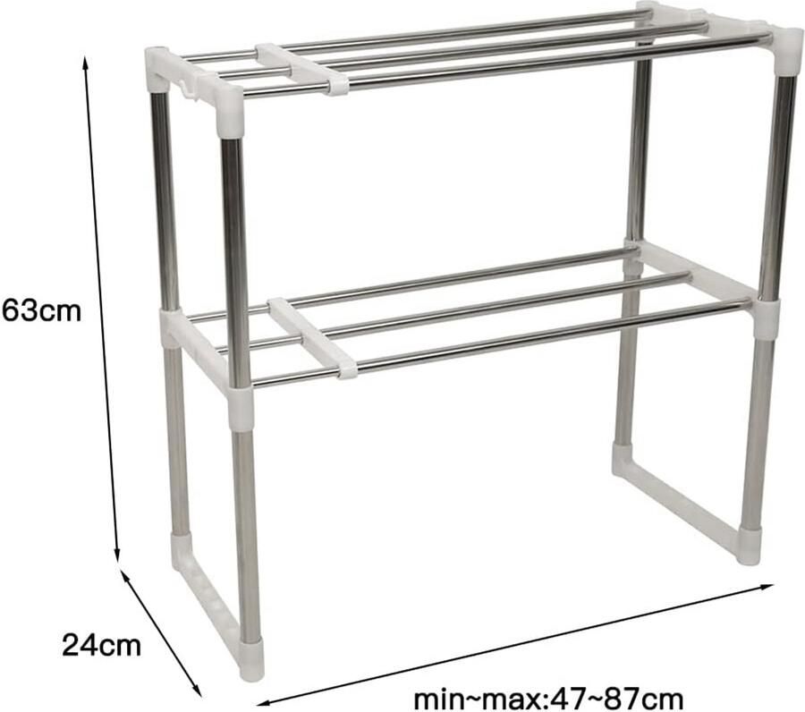 Magnetronrek Staand met 2 Verdiepingen en Haken RVS Werkbladplank