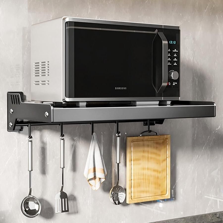 Magnetronrek Wandmontage Keukenrek Oven Ruimte Besparen Sterk Carbon Staal 49cm Zwart
