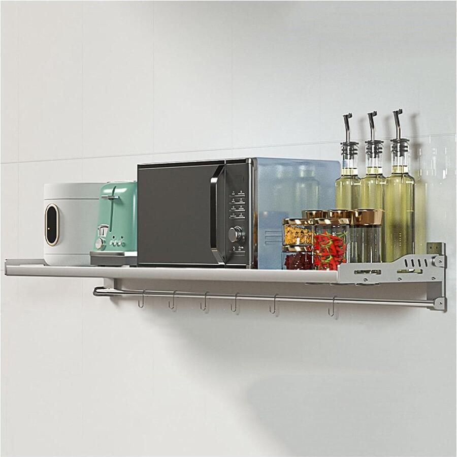 Magnetronrek Wandmontage Magnetronhouder Oven Plank Keuken Opbergen Opvouwbaar Roestvrij Staal 115x40cm Zilver