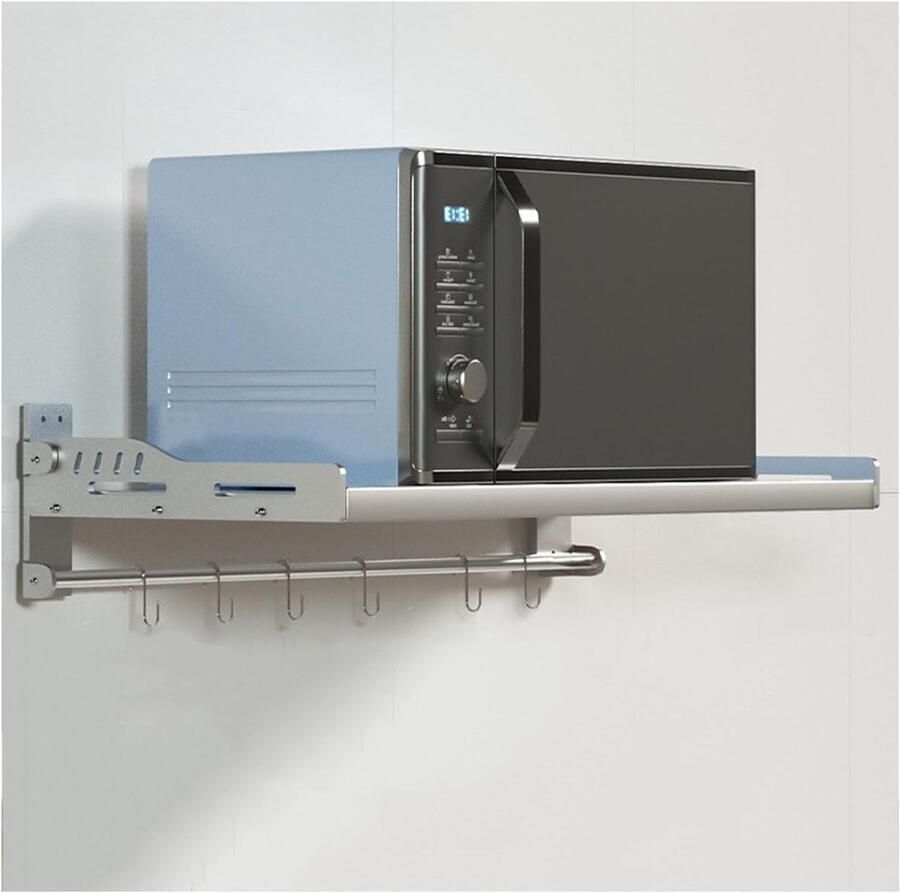 Magnetronrek Wandmontage Oven Plank Keuken Opbergen Opvouwbaar RVS Max 100 Pond Zilverkleurig