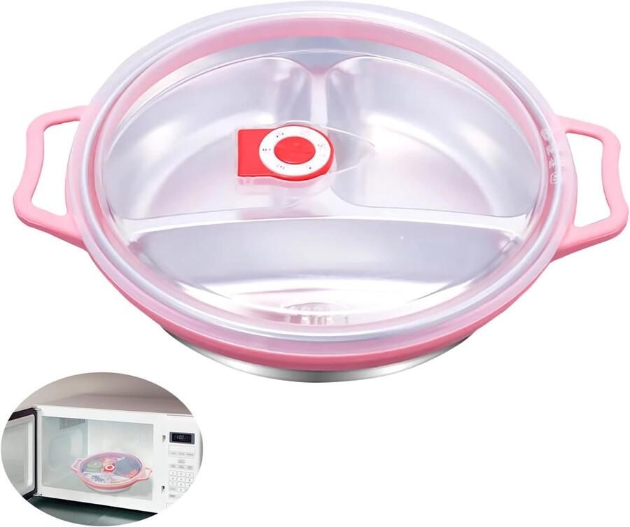 Magnetronschaal met Deksel en 3 Vakken BPA-vrij Roze Voedselcontainer voor Magnetron en Vriezer
