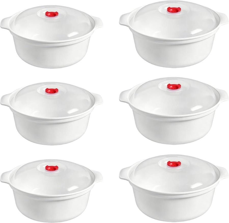 Magnetronservies 6-delig Kunststof set Maaltijden opwarmen Met stoomventiel 09L 16L Rood wit - Foto 1