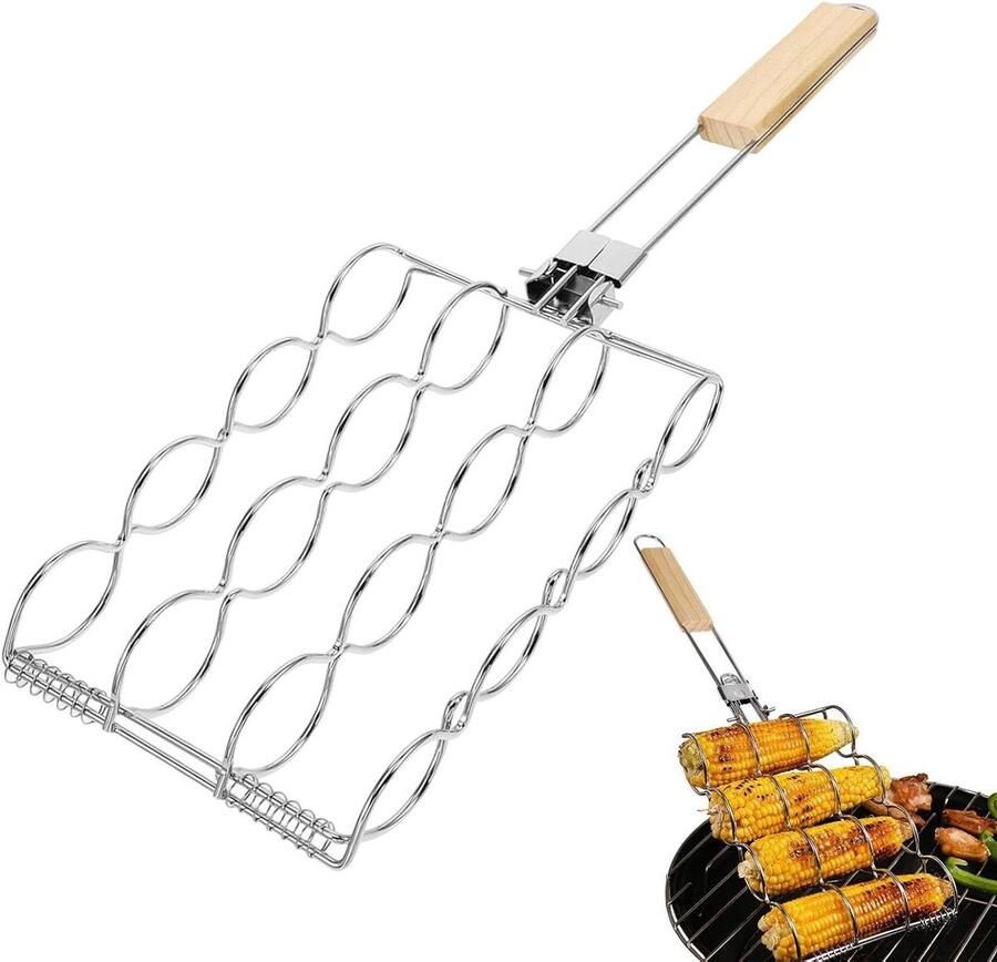 Maïs Grill Rek Kolfhouder Grill Gelijkmatig Grillen Opvouwbaar Ontwerp 27 x 17 cm Zilver